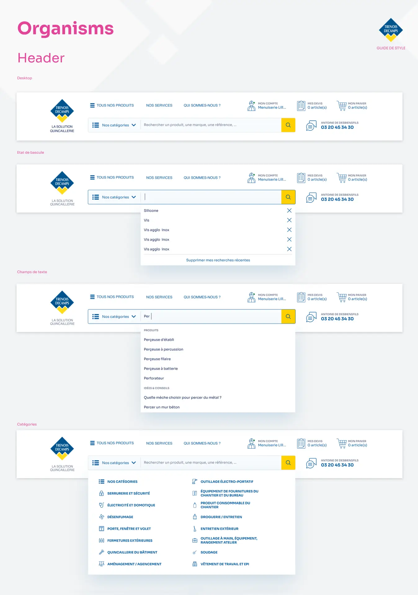 Présentation du design system Trenois Decamps Organismes