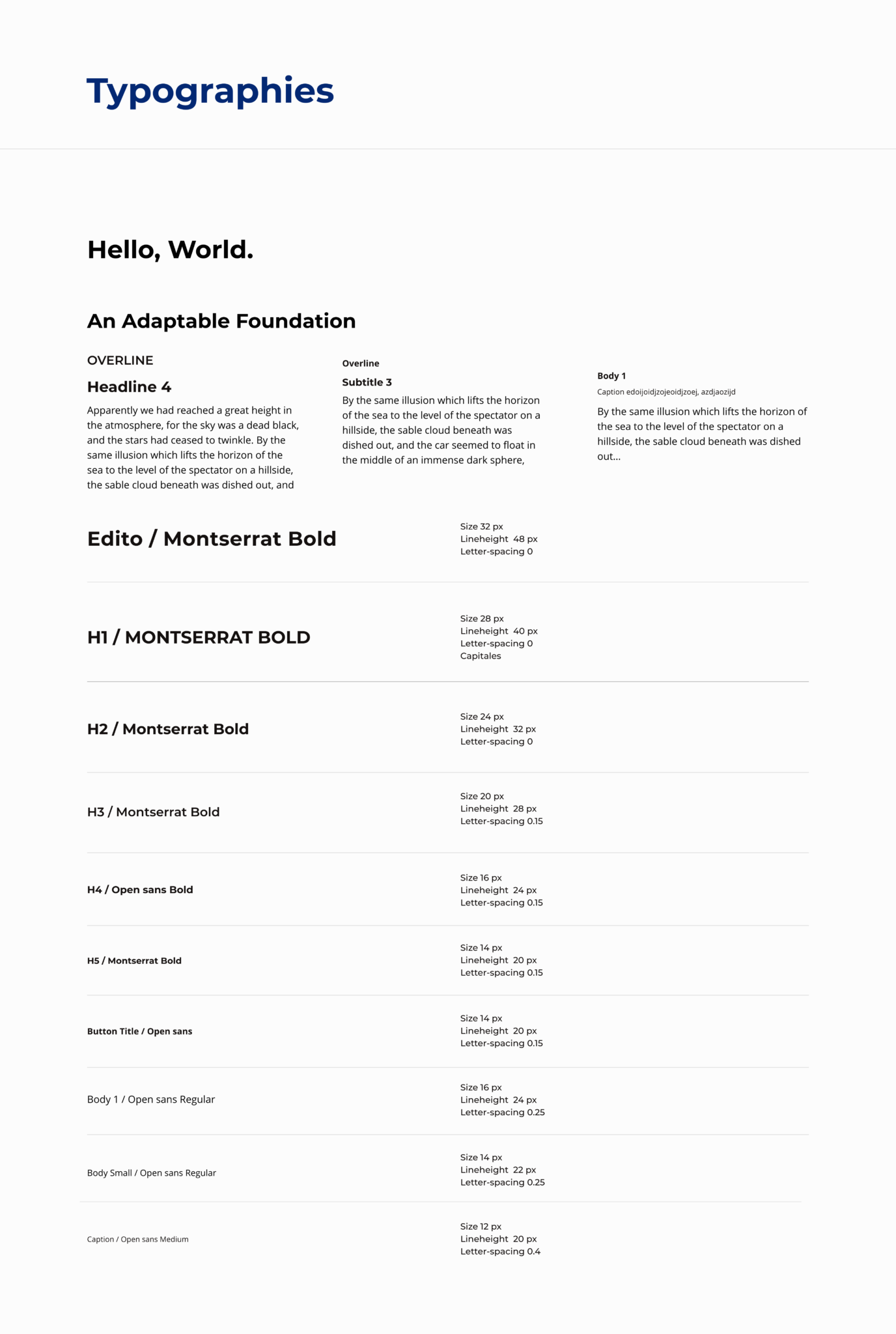 Page du design system présentant les typographies plateforme Groupe Lempereur