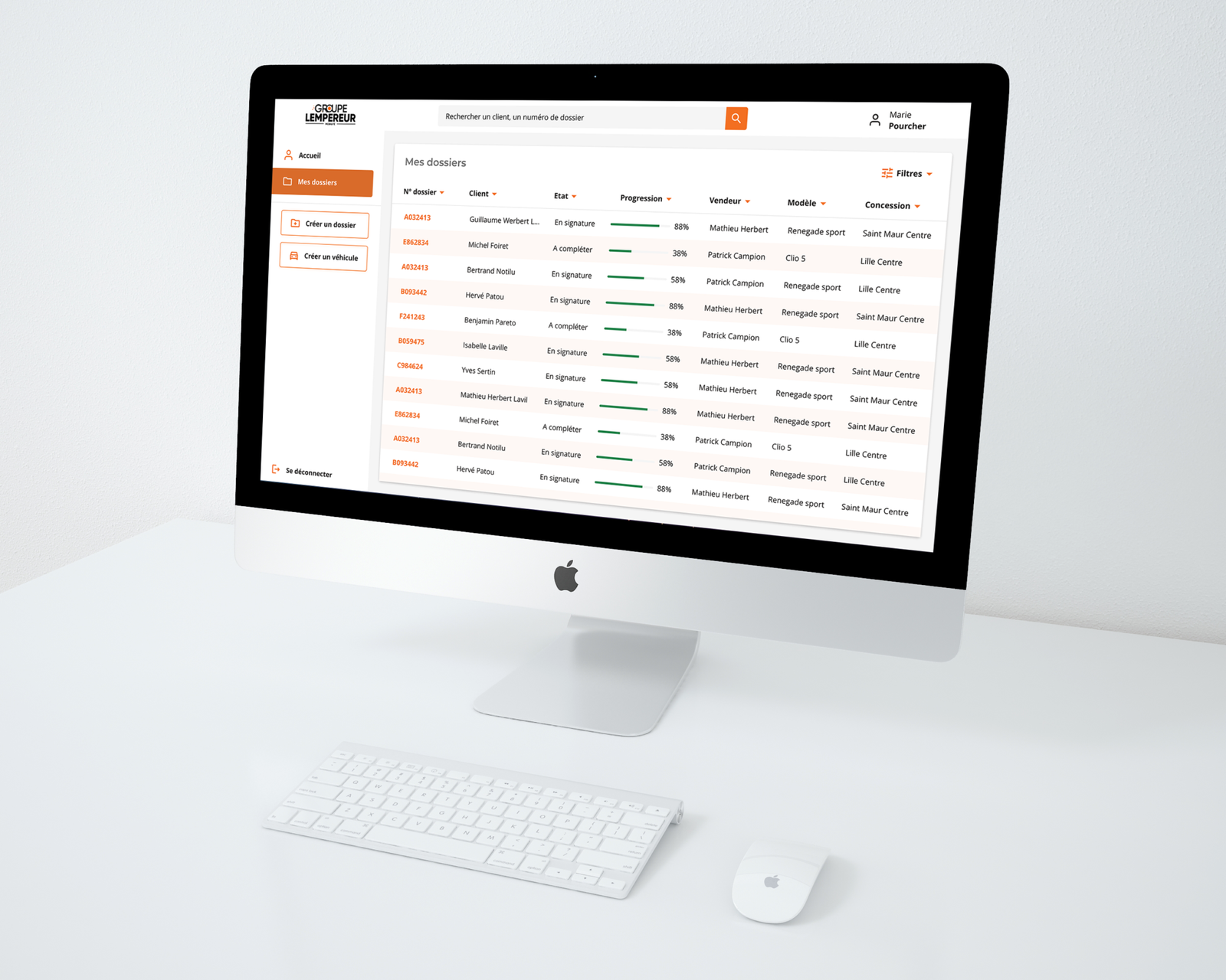 Mise en situation de l'interface de visualisation des dossiers de la plateforme Saas créée pour le Groupe Lempereur avec Datadocs