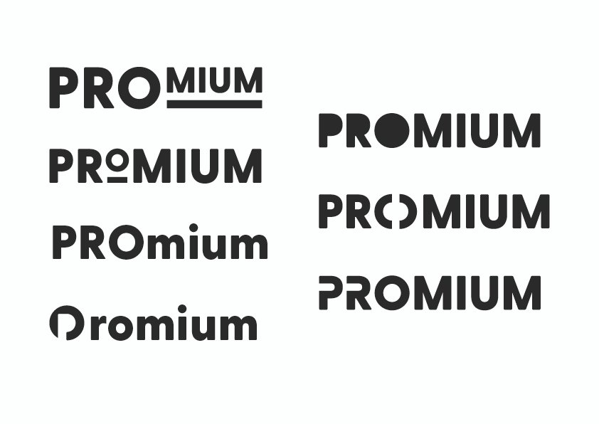 Image illustrant plusieurs propositions de logo Promium noir et blanc